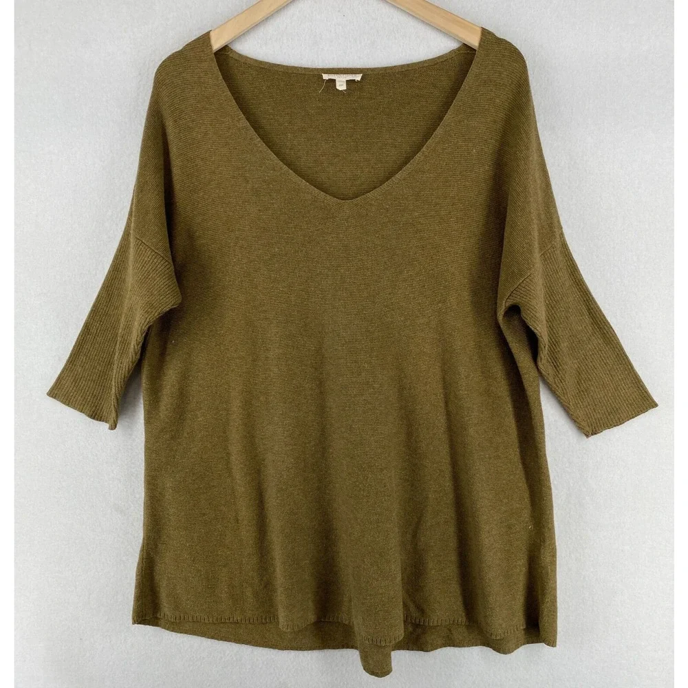 EILEEN FISHER Sweater PM Organic Cotton Tunic Dolman Sleeve Pullover Green